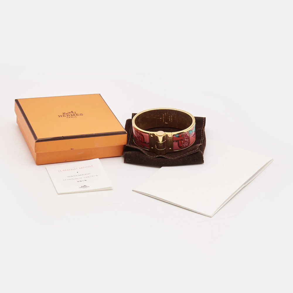 Hermes Rose Couture Brides de Gala Enamel Charniere Wide Bracelet - Picture 4 of 4